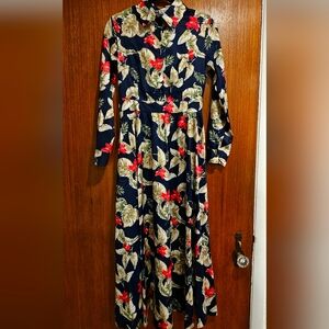 Navy Floral Long-Sleeve Maxi Dress